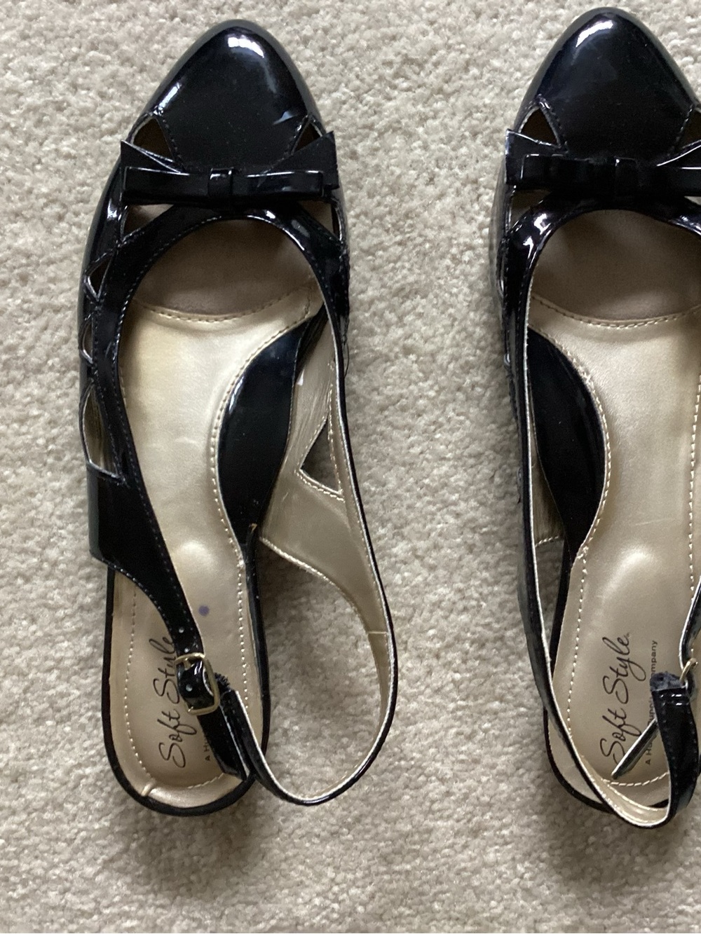 Soft Style Black Patent Slingback Flats with Bow Accent